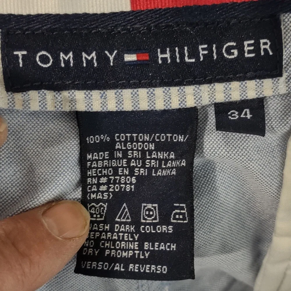 Vintage Tommy Hilfiger Mens Pleated Chino Shorts Light Blue MAS-GIL 2001 Size 34